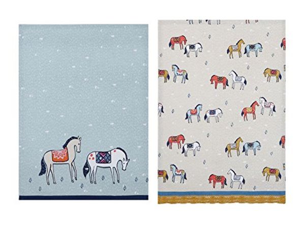 Cover Art for 0689407856245, Sarah Watts Horseback Neutral Horses in Field Blue Designer Kitchen Dish Tea Towels Dishcloths Set of 2 by Unknown