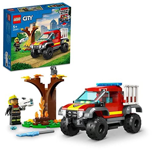 Cover Art for 5702017416588, LEGO 60393 City 4x4 Fire Engine Rescue Truck Toy for 5 Plus Year Old Boys & Girls, Set with Water Element Launcher, Firefighter Minifigure and Cat Figure by 