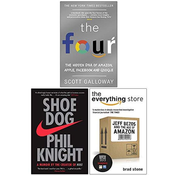 Cover Art for 9789123979660, The Four, Shoe Dog A Memoir by the Creator of NIKE, The Everything Store Jeff Bezos and the Age of Amazon 3 Books Collection Set by Scott Galloway, Phil Knight, Brad Stone