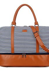 Cover Art for 0714973834981, BAOSHA HB-28 Ladies Women Canvas Travel Weekender Bag Overnight Carry-on Duffel Tote Bag (Blue Strips with Shoe Compartment) by 