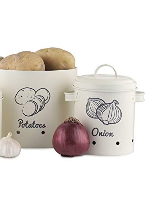 Cover Art for 4063004139226, Navaris Potato Onion Garlic Storage Canisters (Set of 3) - Keeper Canister Tin Containers for Potatoes, Onions and Garlic - Vintage Look Metal Bin Set by Unknown