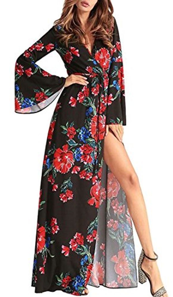 Cover Art for 9789986833161, Be Loved Beloved Women Bell Sleeve Deep V Neck Floral Printed Chiffon High Split Lace-up Maxi Dresses Black S by Agatha Christie